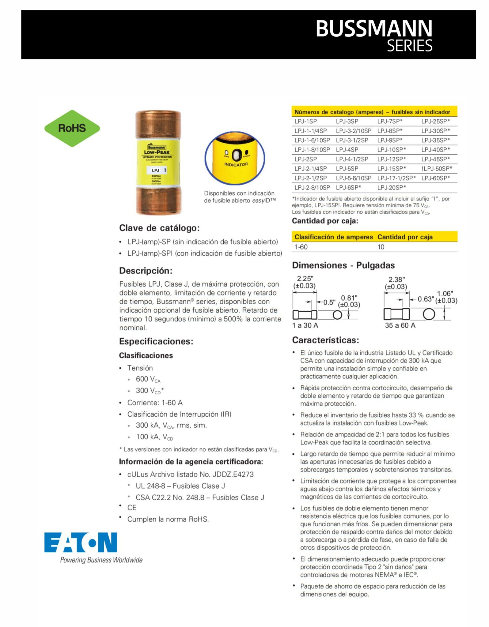 Tcf100 Fusible Bussmann TCF100 100A - Doble Elemento, Retardo De Tiempo, 600 ...